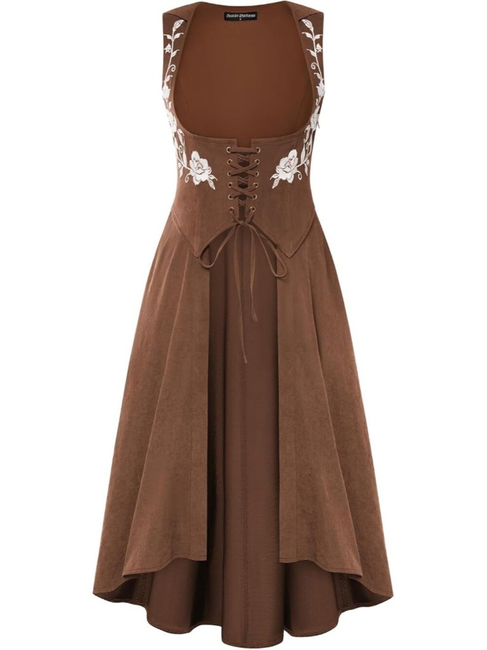 Women's Brown Orange Renaissance Under Bust Pirate Hood Medieval Costume Dress